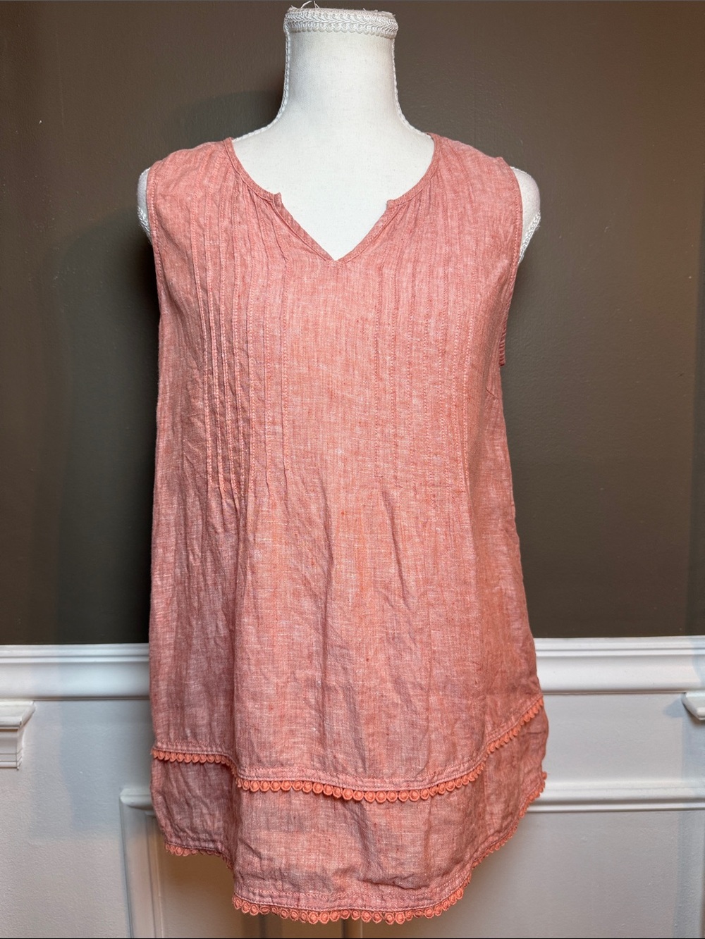 Garnet Hill Linen Tank Top Orange Sleeveless Size 8 Lightweight‎